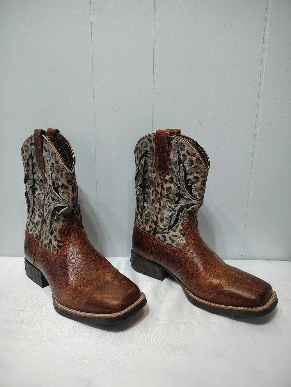 Ariat Koel VentTEK Square Toe Leather Boots Leopard Spiced Cider Kids Size 2